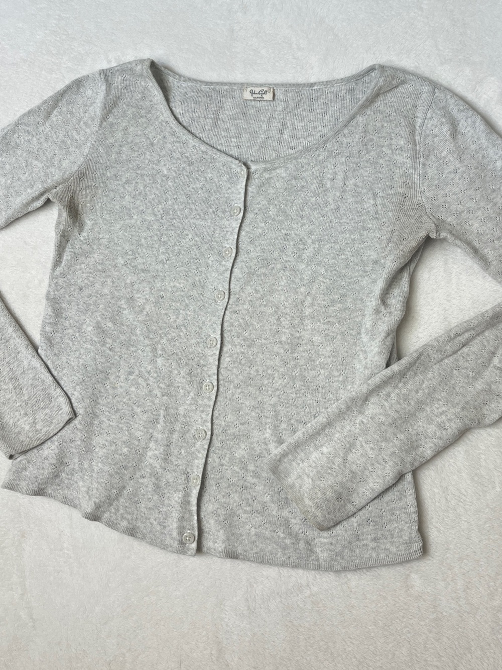 John Galt Gray Pointelle Cardigan Sweater Top OS Cottagecore Preppy Cotton 90s
